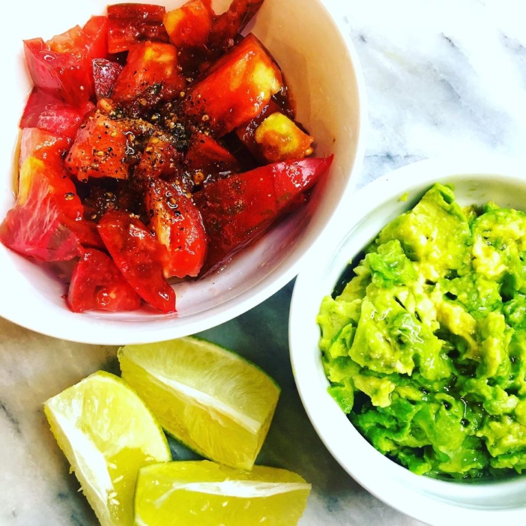 Shrimp Fajita Condiments - Lime Wedge, Guacamole, Diced Tomato