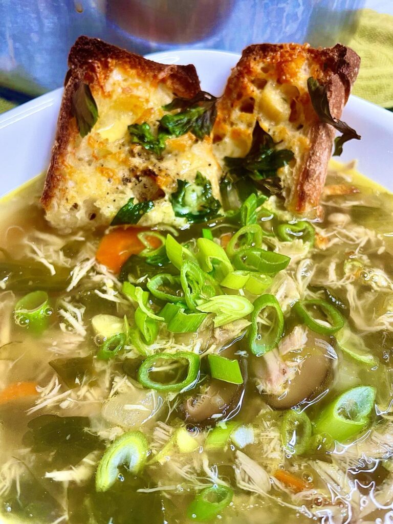 Bowl of Chicken Soup Garlic Bread